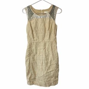LOFT Sleeveless sequin linen beige shift dress